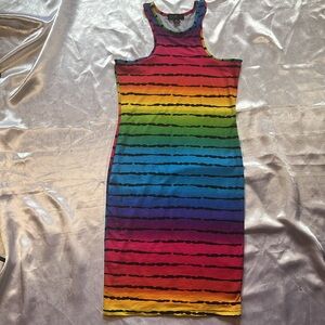 NWOT Sleeveless Midi Rainbow Dress